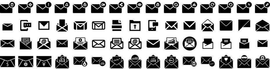 Set Of Email Icons Isolated Silhouette Solid Icon With Mail, Web, Email, Internet, Vector, Message, Business Infographic Simple Vector Illustration Logo