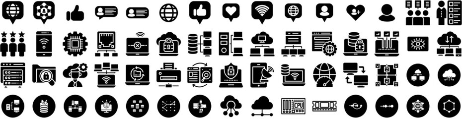 Set Of Network Icons Isolated Silhouette Solid Icon With Internet, Communication, Connection, Business, Network, Networking, Technology Infographic Simple Vector Illustration Logo