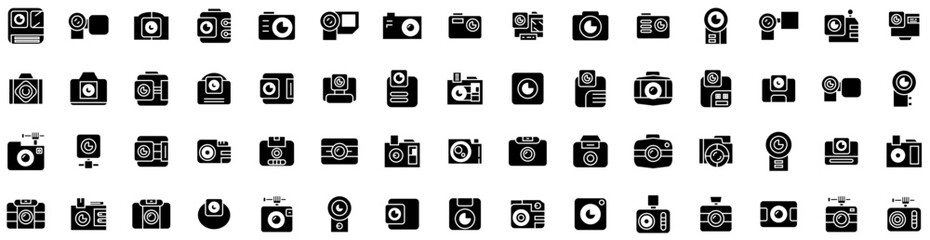 Set Of Camera Icons Isolated Silhouette Solid Icon With Digital, Photo, Illustration, Equipment, Camera, Lens, Photography Infographic Simple Vector Illustration Logo