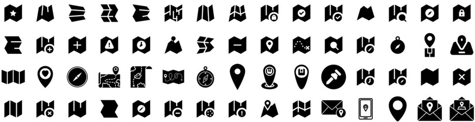 Set Of Location Icons Isolated Silhouette Solid Icon With Place, Design, Pin, Sign, Icon, Symbol, Location Infographic Simple Vector Illustration Logo