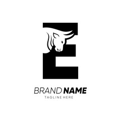 Letter E Bull Animal Logo Design Vector Icon Graphic Emblem Illustration 