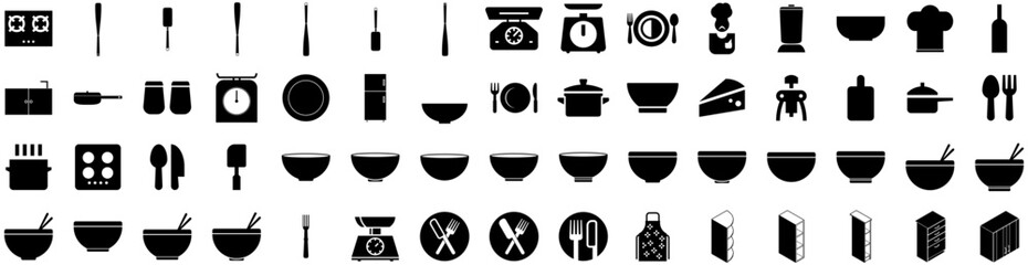 Set Of Kitchen Icons Isolated Silhouette Solid Icon With Modern, Home, Table, Room, Kitchen, Interior, Background Infographic Simple Vector Illustration Logo