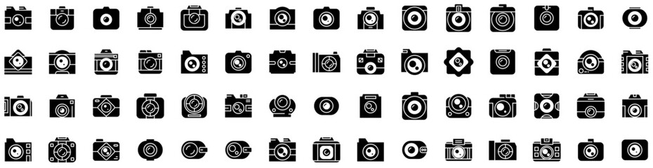 Set Of Camera Icons Isolated Silhouette Solid Icon With Digital, Camera, Photo, Illustration, Equipment, Photography, Lens Infographic Simple Vector Illustration Logo