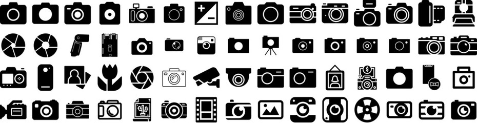 Set Of Photography Icons Isolated Silhouette Solid Icon With Digital, Photo, Photography, Photographer, Lens, Technology, Camera Infographic Simple Vector Illustration Logo