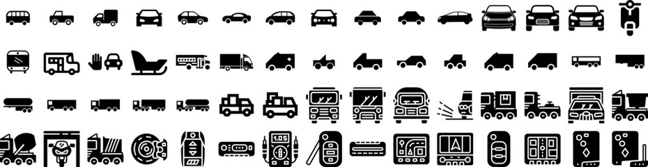 Set Of Vehicle Icons Isolated Silhouette Solid Icon With Auto, Car, Power, Vehicle, Transport, Technology, Battery Infographic Simple Vector Illustration Logo