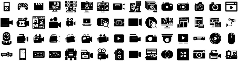Set Of Video Icons Isolated Silhouette Solid Icon With Video, Digital, Media, Web, Vector, Internet, Online Infographic Simple Vector Illustration Logo