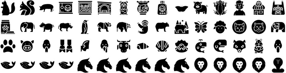 Set Of Animal Icons Isolated Silhouette Solid Icon With Animal, Wildlife, Cartoon, Illustration, Cute, Set, Character Infographic Simple Vector Illustration Logo