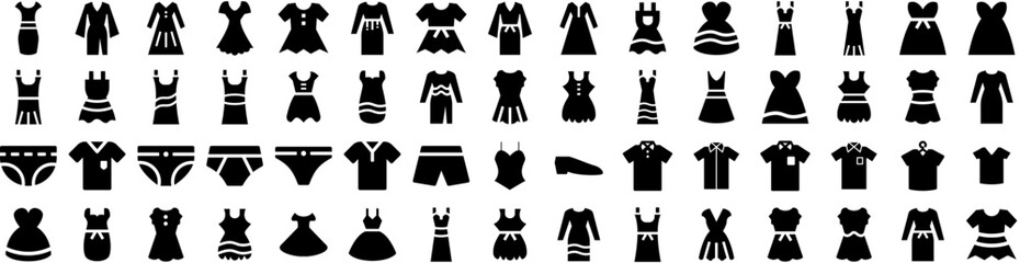 Set Of Apparel Icons Isolated Silhouette Solid Icon With Clothing, Apparel, Shop, Fashion, Store, Shirt, Clothes Infographic Simple Vector Illustration Logo