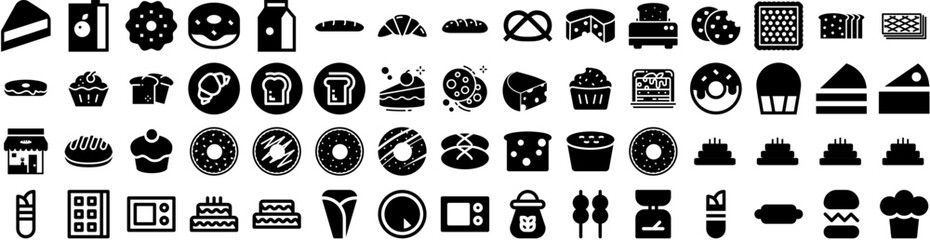 Set Of Bakery Icons Isolated Silhouette Solid Icon With Pastry, Shop, Croissant, Bread, Food, Bakery, Cafe Infographic Simple Vector Illustration Logo