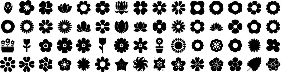 Set Of Bloom Icons Isolated Silhouette Solid Icon With Spring, Floral, Plant, Blossom, Bloom, Nature, Flower Infographic Simple Vector Illustration Logo