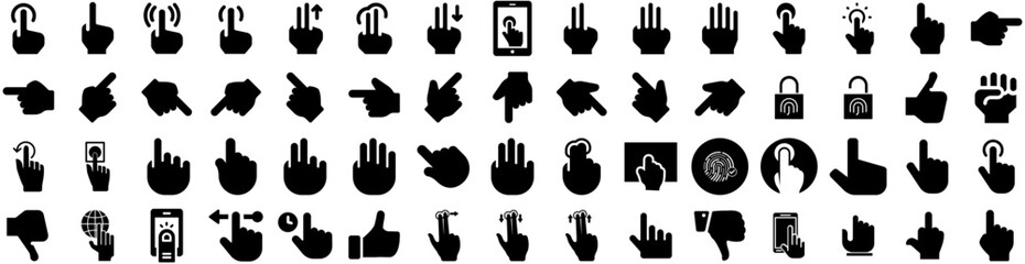 Set Of Finger Icons Isolated Silhouette Solid Icon With Point, Isolated, Touch, Finger, Symbol, Sign, Hand Infographic Simple Vector Illustration Logo