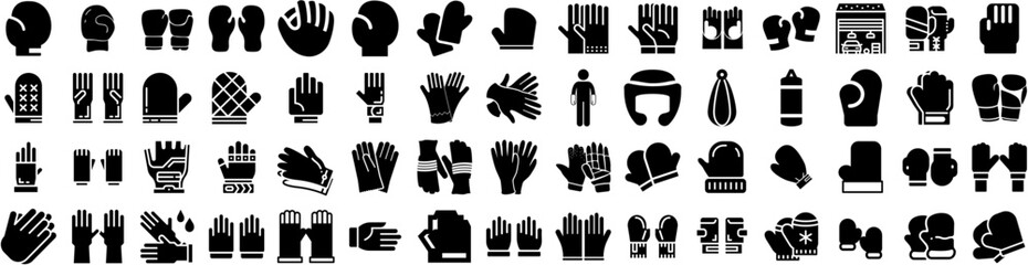 Fototapeta premium Set Of Gloves Icons Isolated Silhouette Solid Icon With Glove, Medical, Protection, Isolated, Latex, Hand, Safety Infographic Simple Vector Illustration Logo