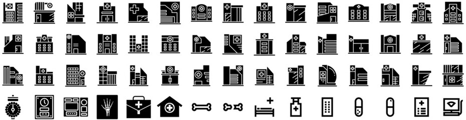 Set Of Hospital Icons Isolated Silhouette Solid Icon With Doctor, Health, Medical, Clinic, Patient, Hospital, Care Infographic Simple Vector Illustration Logo