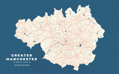 Greater Manchester map vector poster flyer