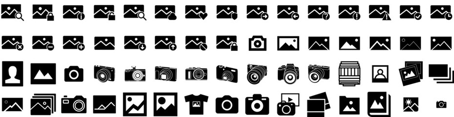 Set Of Photos Icons Isolated Silhouette Solid Icon With Blank, Picture, Frame, Design, Photo, Background, Paper Infographic Simple Vector Illustration Logo