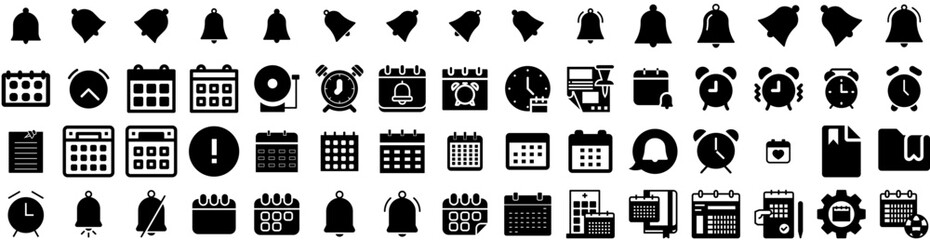 Set Of Reminder Icons Isolated Silhouette Solid Icon With Bell, Icon, Illustration, Message, Notice, Reminder, Alarm Infographic Simple Vector Illustration Logo