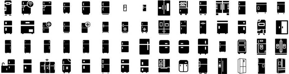 Set Of Refrigerator Icons Isolated Silhouette Solid Icon With Fridge, Modern, Equipment, Food, Home, Refrigerator, Kitchen Infographic Simple Vector Illustration Logo