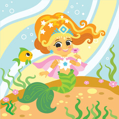 Naklejka na ściany i meble Cute mermaid under the sea vector illustration