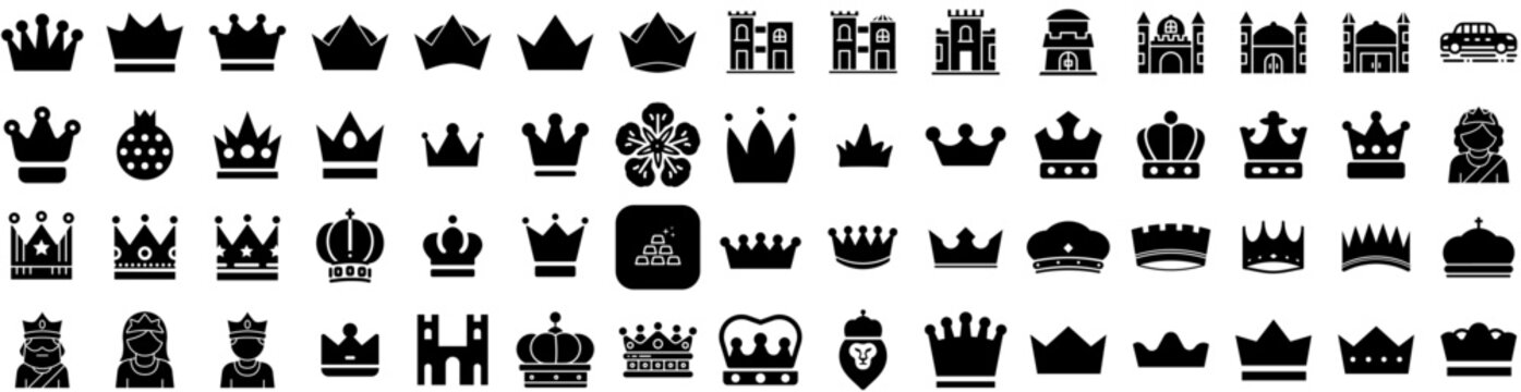 Set Of Royal Icons Isolated Silhouette Solid Icon With Royal, Vector, Luxury, Design, Background, Graphic, Decoration Infographic Simple Vector Illustration Logo