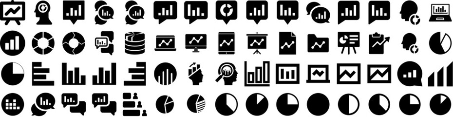Set Of Stats Icons Isolated Silhouette Solid Icon With Chart, Graph, Data, Diagram, Business, Illustration, Stats Infographic Simple Vector Illustration Logo