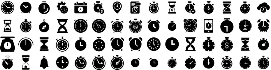 Set Of Stopwatch Icons Isolated Silhouette Solid Icon With Stopwatch, Timer, Time, Stop, Watch, Vector, Clock Infographic Simple Vector Illustration Logo