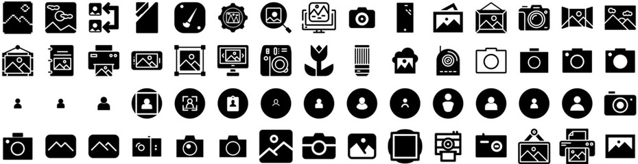 Set Of Photo Icons Isolated Silhouette Solid Icon With Frame, Paper, Picture, Design, Blank, Photo, Background Infographic Simple Vector Illustration Logo