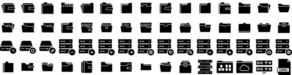 Set Of Storage Icons Isolated Silhouette Solid Icon With Unit, Industrial, Business, Storage, Technology, System, Container Infographic Simple Vector Illustration Logo