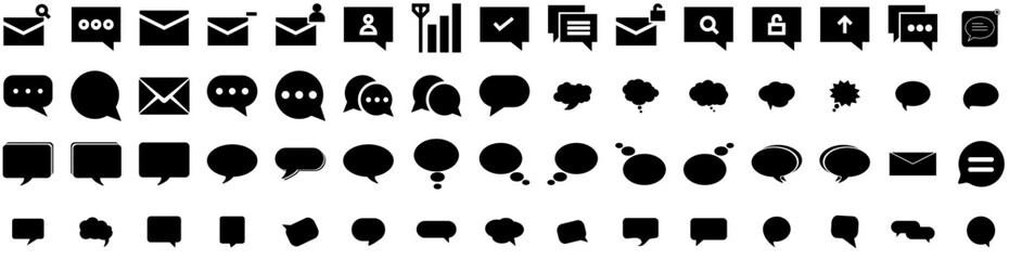 Set Of Message Icons Isolated Silhouette Solid Icon With Message, Design, Vector, Web, Icon, Illustration, Communication Infographic Simple Vector Illustration Logo