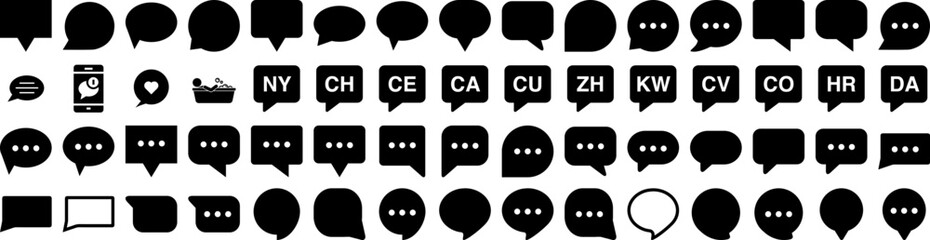 Set Of Bubble Icons Isolated Silhouette Solid Icon With Set, Communication, Message, Illustration, Speech, White, Bubble Infographic Simple Vector Illustration Logo