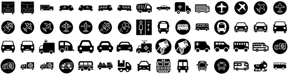 Set Of Transport Icons Isolated Silhouette Solid Icon With Traffic, Plane, Truck, Transportation, Transport, Cargo, Ship Infographic Simple Vector Illustration Logo