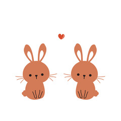 Obraz na płótnie Canvas Bunny rabbit cartoons icon sign and heart isolated on white background vector illustration. Cute childish print.