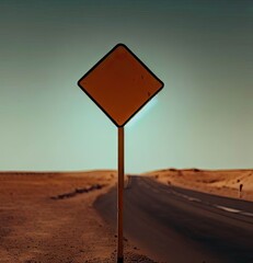 Road sign on the road in the desert