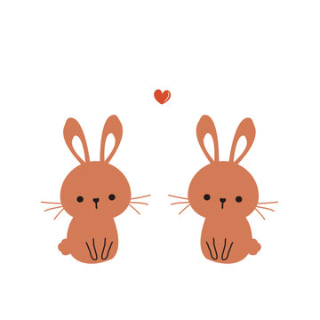 Bunny rabbit cartoons icon sign and heart isolated on white background vector illustration. Cute childish print.