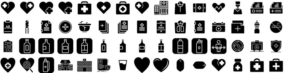 Set Of Health Icons Isolated Silhouette Solid Icon With People, Care, Medicine, Symbol, Health, Concept, Mental Infographic Simple Vector Illustration Logo