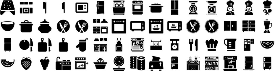 Set Of Kitchen Icons Isolated Silhouette Solid Icon With Room, Home, Background, Modern, Interior, Kitchen, Table Infographic Simple Vector Illustration Logo