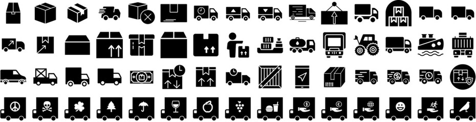 Set Of Delivery Icons Isolated Silhouette Solid Icon With Courier, Order, Service, Fast, Shipping, Transport, Delivery Infographic Simple Vector Illustration Logo