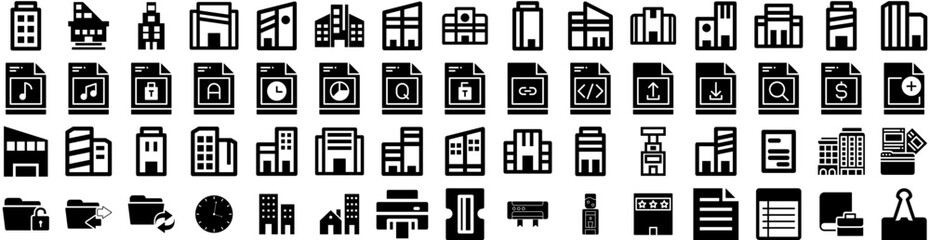 Set Of Office Icons Isolated Silhouette Solid Icon With Computer, Table, Business, Office, Desk, Modern, Work Infographic Simple Vector Illustration Logo
