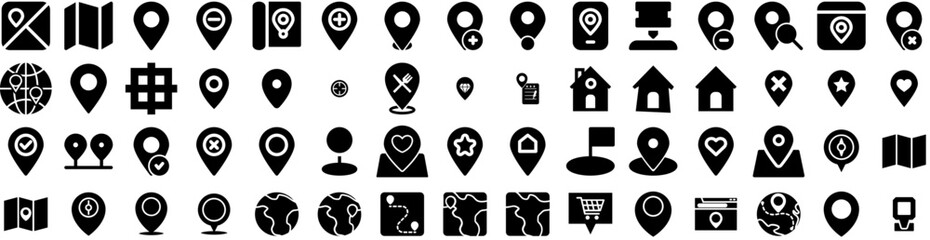 Set Of Location Icons Isolated Silhouette Solid Icon With Sign, Location, Place, Pin, Symbol, Icon, Design Infographic Simple Vector Illustration Logo