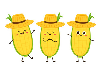 Obraz premium Corn cartoon vector. Cute vegetable vector character isolated on white. Corn mascot.