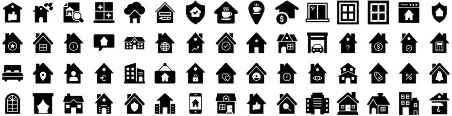 Set Of House Icons Isolated Silhouette Solid Icon With Architecture, Home, Estate, Property, Residential, House, Building Infographic Simple Vector Illustration Logo