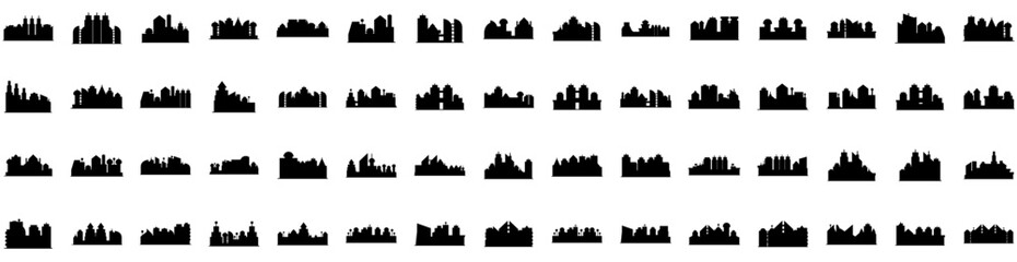 Fototapeta premium Set Of Building Icons Isolated Silhouette Solid Icon With Construction, Business, Building, Office, Architecture, City, Urban Infographic Simple Vector Illustration Logo