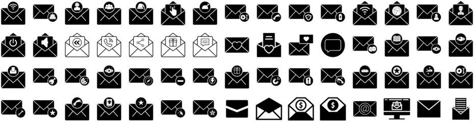 Set Of Email Icons Isolated Silhouette Solid Icon With Vector, Message, Web, Business, Email, Internet, Mail Infographic Simple Vector Illustration Logo