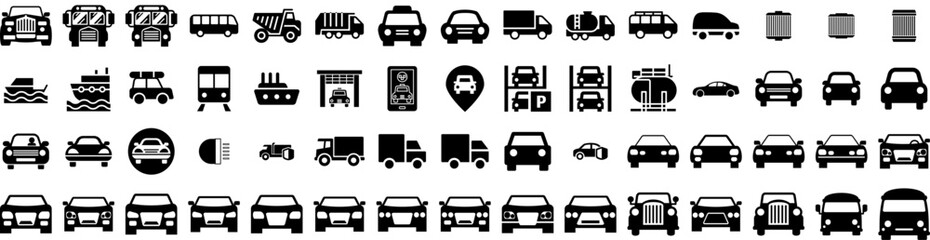 Set Of Vehicle Icons Isolated Silhouette Solid Icon With Car, Technology, Battery, Auto, Transport, Power, Vehicle Infographic Simple Vector Illustration Logo
