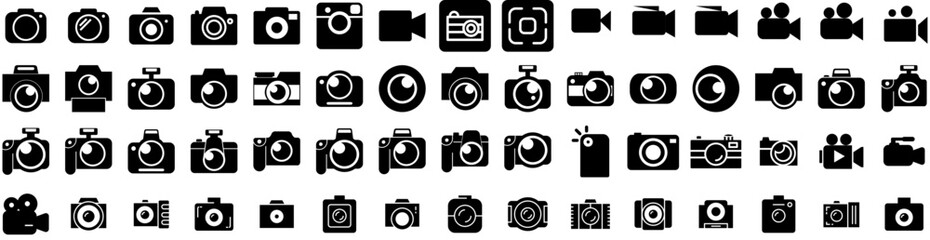 Set Of Camera Icons Isolated Silhouette Solid Icon With Illustration, Photography, Camera, Equipment, Photo, Lens, Digital Infographic Simple Vector Illustration Logo