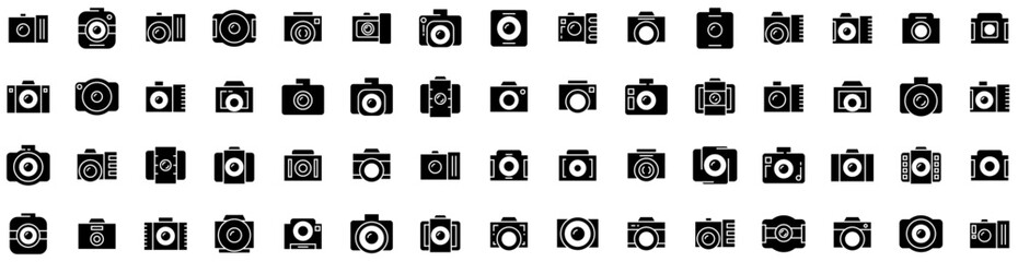 Set Of Camera Icons Isolated Silhouette Solid Icon With Photography, Camera, Digital, Photo, Lens, Equipment, Illustration Infographic Simple Vector Illustration Logo