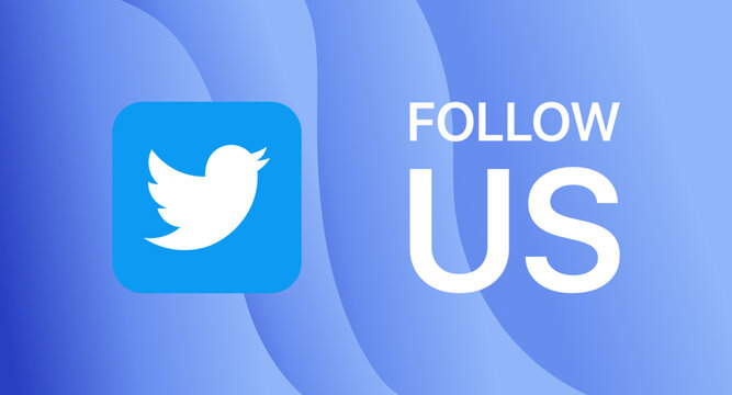 Follow us on twitter. Flat, blue, follow us banner. Vector illustration.