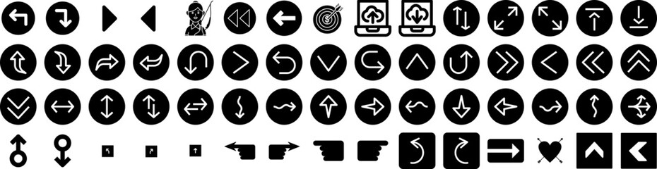 Set Of Arrow Icons Isolated Silhouette Solid Icon With Arrow, Vector, Symbol, Set, Collection, Sign, Design Infographic Simple Vector Illustration Logo