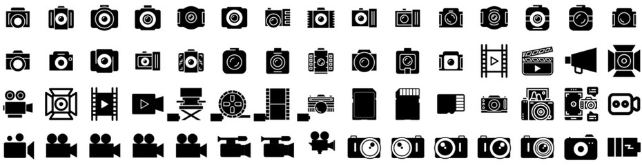 Set Of Camera Icons Isolated Silhouette Solid Icon With Photo, Photography, Lens, Digital, Equipment, Camera, Illustration Infographic Simple Vector Illustration Logo