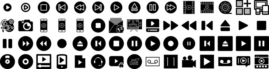Set Of Media Icons Isolated Silhouette Solid Icon With Media, Social, Marketing, Business, Network, Web, Internet Infographic Simple Vector Illustration Logo