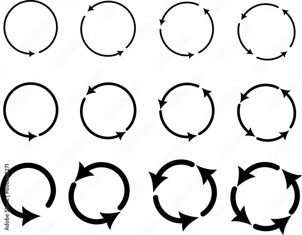 Aufkleber the circular arrows are different black color, different thickness. replaceable vector design.